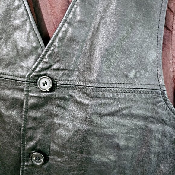 Vintage 80s‎ Pelle Studio Wilsons Leather Vest Black Button-Up Sz M~V5.10 - Picture 5 of 5